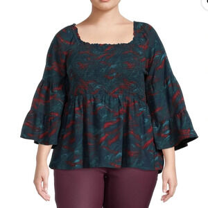 Off Shoulder Top Womans 3x Angel Sleeve Boho Oversized Smocked